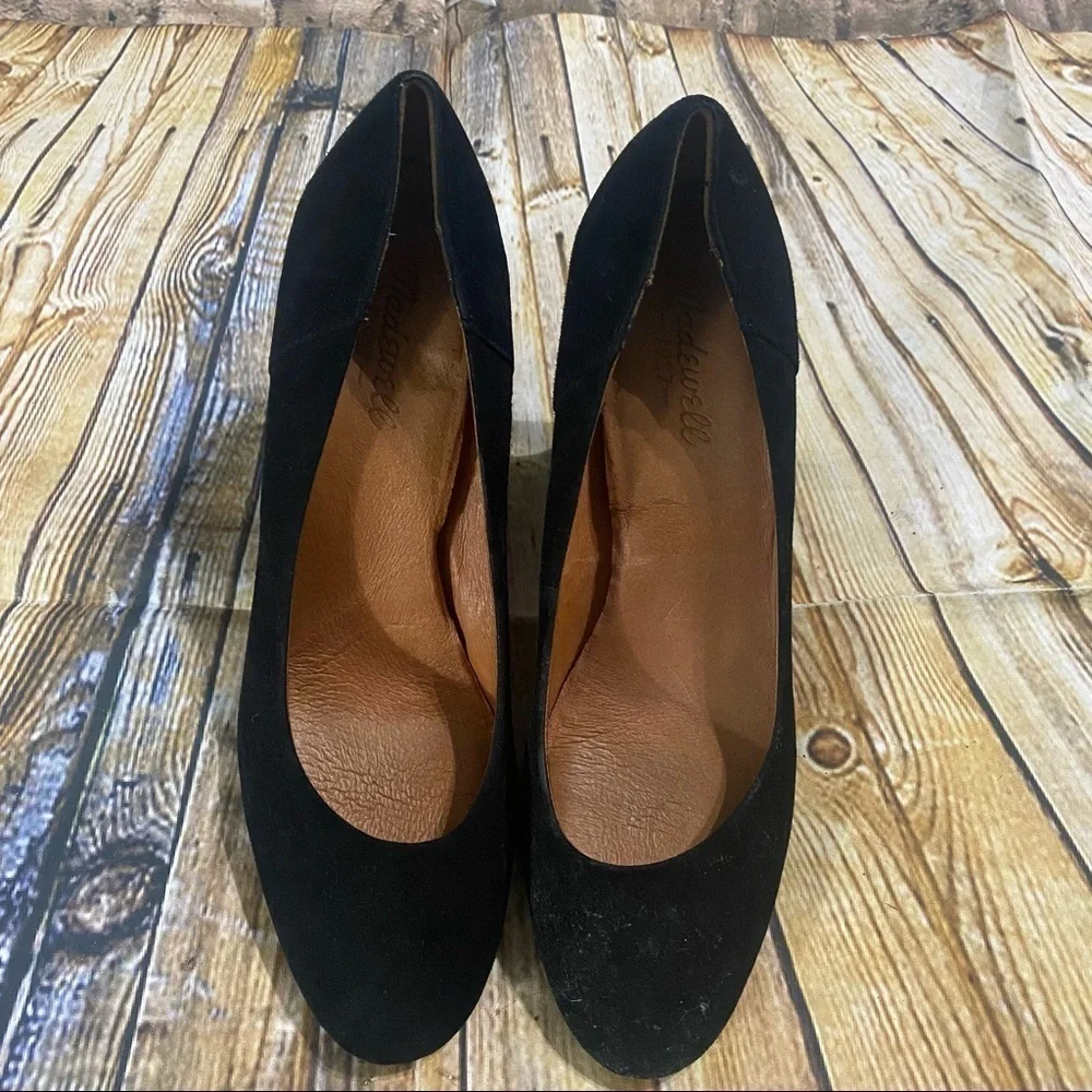 Madewell Black Suede Leather Slip On Chunk Heels Size 9.5